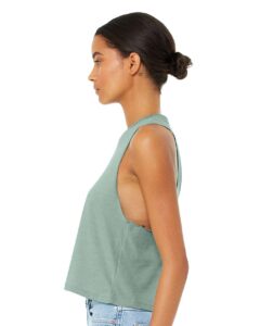 BELLA + CANVAS 6682 Women’s Racerback Crop Tank – Heather Dusty Blue (on model side)