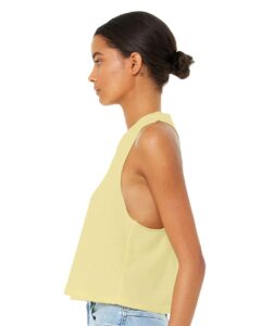 BELLA + CANVAS 6682 Women’s Racerback Crop Tank – Heather French Vanilla (on model side)