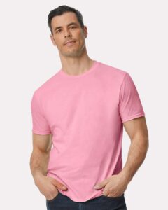 Gildan 980 Unisex Softstyle® Lightweight T-Shirt – Charity Pink (on model)