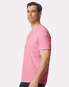 Gildan 980 Unisex Softstyle® Lightweight T-Shirt – Charity Pink (on model side)