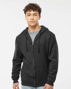 Tultex 331 Unisex Full-Zip Hooded Sweatshirt – Black (on model)