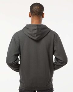 Tultex 331 Unisex Full-Zip Hooded Sweatshirt – Charcoal (on model back)