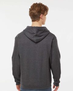 Tultex 331 Unisex Full-Zip Hooded Sweatshirt – Heather Charcoal (on model back)