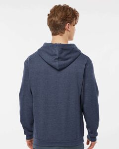 Tultex 331 Unisex Full-Zip Hooded Sweatshirt – Heather Denim (on model back)