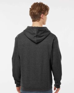 Tultex 331 Unisex Full-Zip Hooded Sweatshirt – Heather Graphite (on model back)