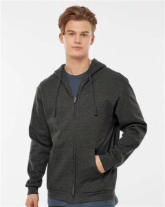 Tultex 331 Unisex Full-Zip Hooded Sweatshirt – Heather Graphite (on model)