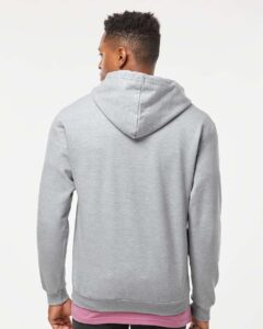Tultex 331 Unisex Full-Zip Hooded Sweatshirt – Heather Grey (on model back)