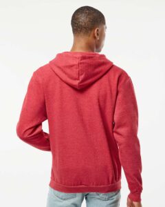 Tultex 331 Unisex Full-Zip Hooded Sweatshirt – Heather Red (on model back)