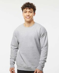 Tultex 340 Unisex Fleece Crewneck Sweatshirt – Heather Grey (on model)