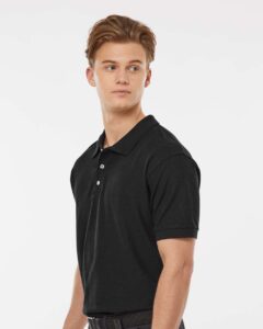 Tultex 400 Men’s 50/50 Sport Pique Polo – Black (on model side)