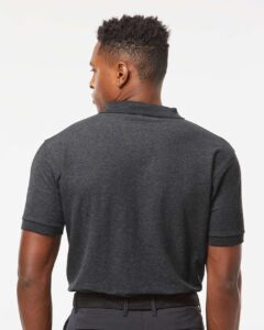 Tultex 400 Men’s 50/50 Sport Pique Polo – Heather Charcoal (on model back)