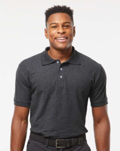Tultex 400 Men’s 50/50 Sport Pique Polo – Heather Charcoal (on model)