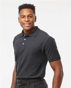 Tultex 400 Men’s 50/50 Sport Pique Polo – Heather Charcoal (on model side)