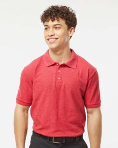 Tultex 400 Men’s 50/50 Sport Pique Polo – Heather Red (on model)