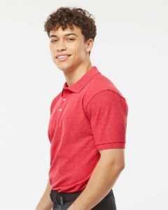 Tultex 400 Men’s 50/50 Sport Pique Polo – Heather Red (on model side)