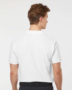 Tultex 400 Men’s 50/50 Sport Pique Polo – White (on model back)