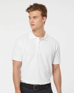 Tultex 400 Men’s 50/50 Sport Pique Polo – White (on model)