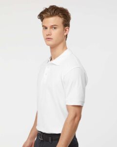 Tultex 400 Men’s 50/50 Sport Pique Polo – White (on model side)