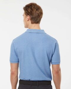 Tultex 400 Men’s 50/50 Sport Pique Polo – Heather Light Blue (on model back)