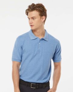 Tultex 400 Men’s 50/50 Sport Pique Polo – Heather Light Blue (on model)