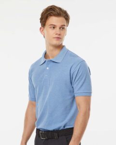 Tultex 400 Men’s 50/50 Sport Pique Polo – Heather Light Blue (on model side)