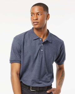 Tultex 400 Men’s 50/50 Sport Pique Polo – Heather Navy (on model)