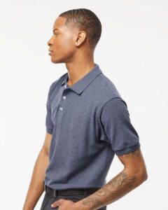 Tultex 400 Men’s 50/50 Sport Pique Polo – Heather Navy (on model side)
