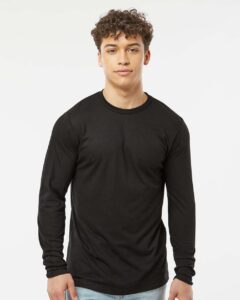 Tultex 242 Unisex Poly-Rich Long Sleeve T-Shirt – Black (on model)