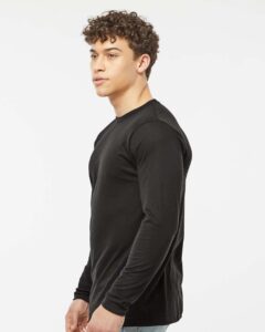 Tultex 242 Unisex Poly-Rich Long Sleeve T-Shirt – Black (on model side)
