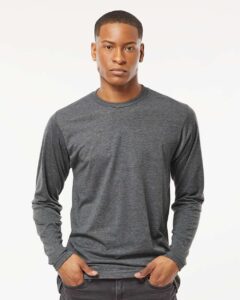 Tultex 242 Unisex Poly-Rich Long Sleeve T-Shirt – Heather Charcoal (on model)