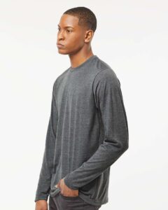 Tultex 242 Unisex Poly-Rich Long Sleeve T-Shirt – Heather Charcoal (on model side)