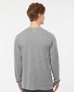 Tultex 242 Unisex Poly-Rich Long Sleeve T-Shirt – Heather Grey (on model back)