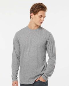Tultex 242 Unisex Poly-Rich Long Sleeve T-Shirt – Heather Grey (on model)