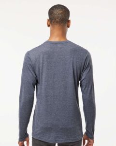 Tultex 242 Unisex Poly-Rich Long Sleeve T-Shirt – Heather Navy (on model back)