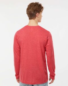 Tultex 242 Unisex Poly-Rich Long Sleeve T-Shirt – Heather Red (on model back)
