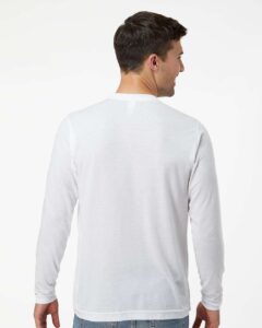 Tultex 242 Unisex Poly-Rich Long Sleeve T-Shirt – White (on model back)