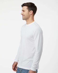 Tultex 242 Unisex Poly-Rich Long Sleeve T-Shirt – White (on model side)