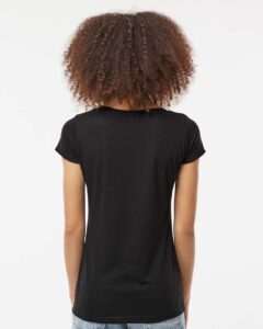 Tultex 243 Women’s Poly-Rich Scoop Neck T-Shirt – Black (on model back)