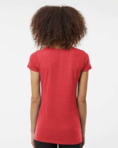 Tultex 243 Women’s Poly-Rich Scoop Neck T-Shirt – Heather Red (on model back)