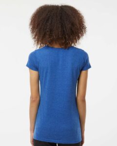 Tultex 243 Women’s Poly-Rich Scoop Neck T-Shirt – Heather Royal (on model back)