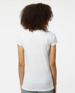 Tultex 243 Women’s Poly-Rich Scoop Neck T-Shirt – White (on model back)