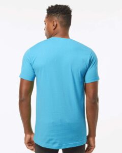 Tultex 202 Unisex Fine Jersey T-Shirt – Aqua (on model back)