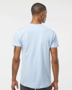 Tultex 202 Unisex Fine Jersey T-Shirt – Baby Blue (on model back)
