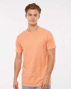 Tultex 202 Unisex Fine Jersey T-Shirt – Cantaloupe (on model)