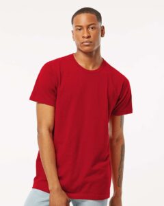 Tultex 202 Unisex Fine Jersey T-Shirt – Cardinal (on model)