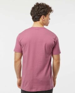 Tultex 202 Unisex Fine Jersey T-Shirt – Cassis (on model back)