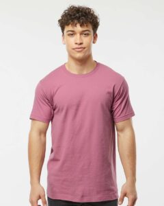Tultex 202 Unisex Fine Jersey T-Shirt – Cassis (on model)