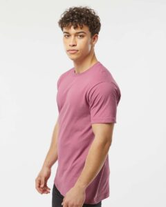 Tultex 202 Unisex Fine Jersey T-Shirt – Cassis (on model side)