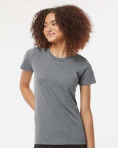 Tultex 542 Women’s Premium Cotton Blend T-Shirt – Athletic Heather (on model)