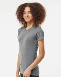 Tultex 542 Women’s Premium Cotton Blend T-Shirt – Athletic Heather (on model side)